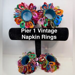 Vintage Pier 1 Colorful Holographic Loops Napkin Ring 4 Piece Set